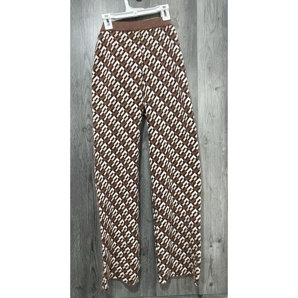 Womens 2 Piece Cider Geometric Print Knitted Polo Top & Trouser Set Brown - Picture 6 of 7